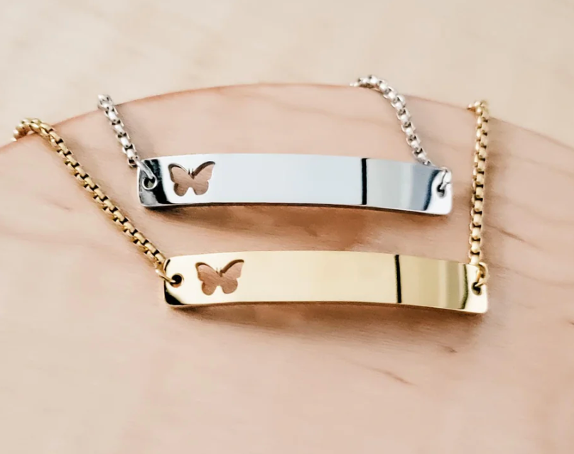 Custom Engraved Butterfly Cutout Bar Bracelet